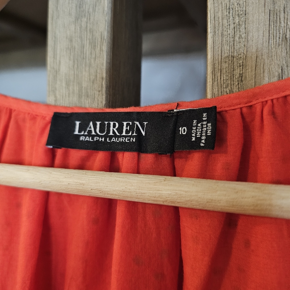 Lauren Ralph Lauren Red Eyelet Mini Dress Broderie Anglaise Belted Sz 10 - Picture 13 of 15